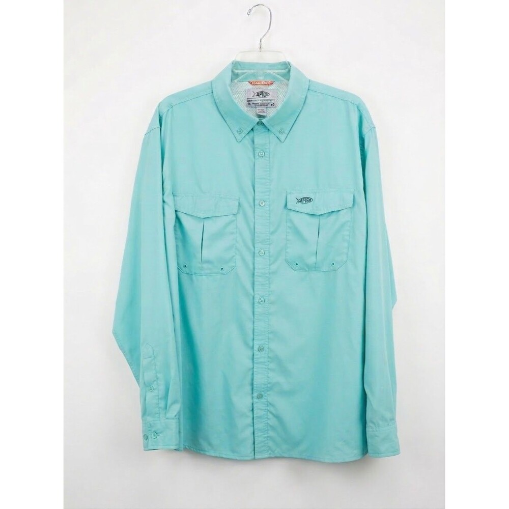 AFTCO Men's Long Sleeve Fishing Shirt Turquoise/Seafoam Color Size XL